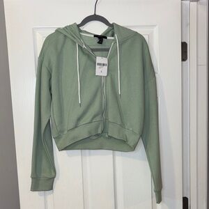 Green Cropped Zip-Up Hoodie